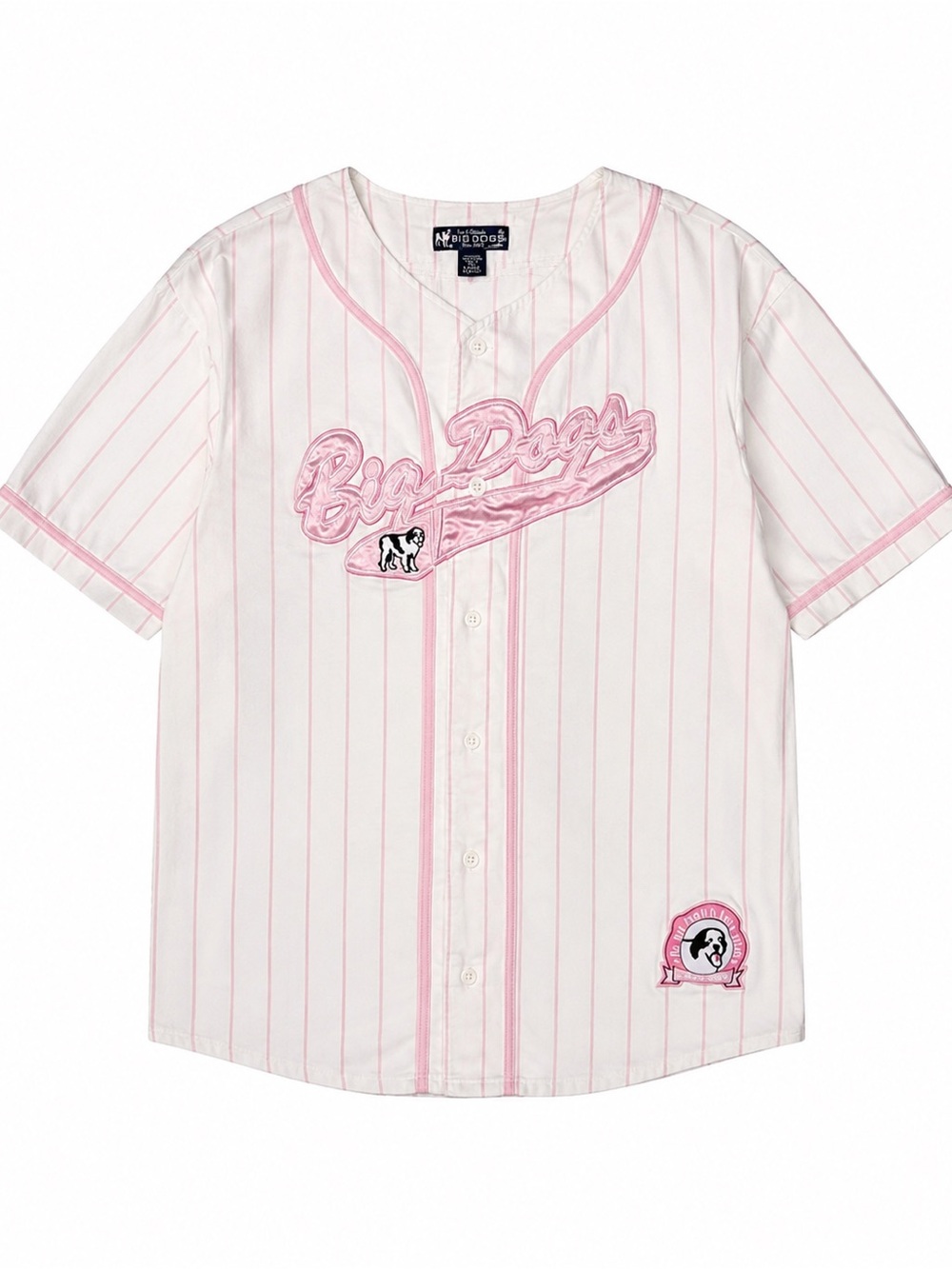 Big Dogs Baseball Jersey Pink Pinstripe Button Front Large Y2K